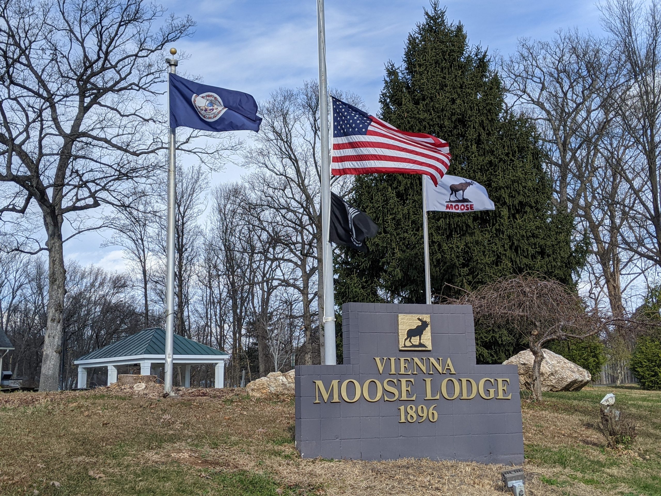 Flags fly at half staff at the lodge.